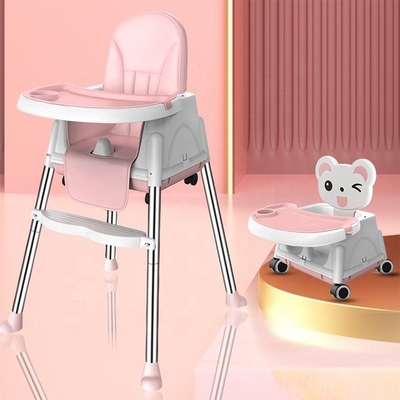 Silla de alimentación para bebés portátil y estable de color beige/rosa/cielo