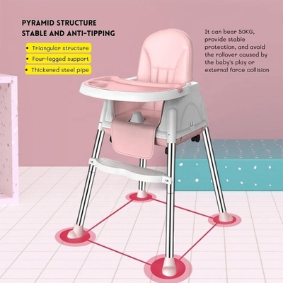 Silla de alimentación para bebés portátil y estable de color beige/rosa/cielo