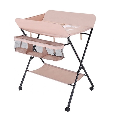 Estación de cambio de mesa para bebés con rueda y tubo de acero engrosado tela de Oxford