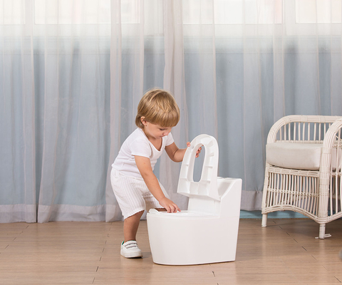 Entrenador de baño de plástico de impresión de dibujos animados de entrenamiento de bebé blanco - Certificado de prueba EN71