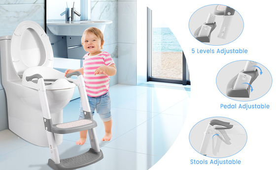 Gris/azul/rojo 3 en 1 asiento de entrenamiento de baño con escalera de taburete de paso se ajusta a 1-10 años de edad