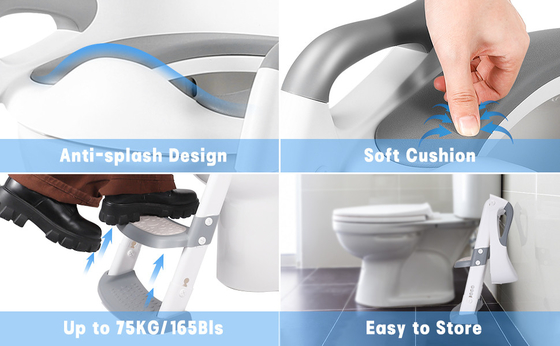 Gris/azul/rojo 3 en 1 asiento de entrenamiento de baño con escalera de taburete de paso se ajusta a 1-10 años de edad