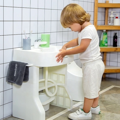 Baño infantil simulado Lavadora de manos Cuenca de tamaño infantil Lavabo con soporte de plástico