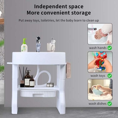 Ouninbear Lavabo Niños Lavar Cuenca de plástico con luz y tanque de agua en blanco