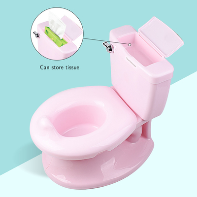 Toilet para bebés con botón en color blanco azul rosa con patrón sólido - Certificado EN-71 - 1.38kg neto