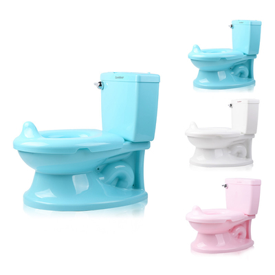 Toilet para bebés con botón en color blanco azul rosa con patrón sólido - Certificado EN-71 - 1.38kg neto
