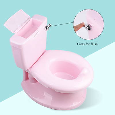 Toilet para bebés con botón en color blanco azul rosa con patrón sólido - Certificado EN-71 - 1.38kg neto