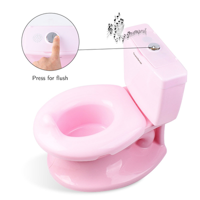 Patrón sólido Blanco Azul Rosa Bañera de entrenamiento para bebés Certificación de ensayo EN71 con sonido de descarga