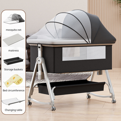 Cuna multifuncional para bebés con empalme plegable y ajuste de altura, columpios de cama portátiles y móviles, cuna, cama de dormir